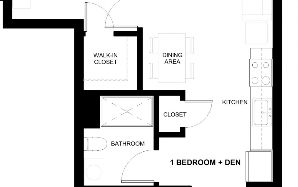 One Bed Study - 1 bedroom floorplan layout with 2 baths